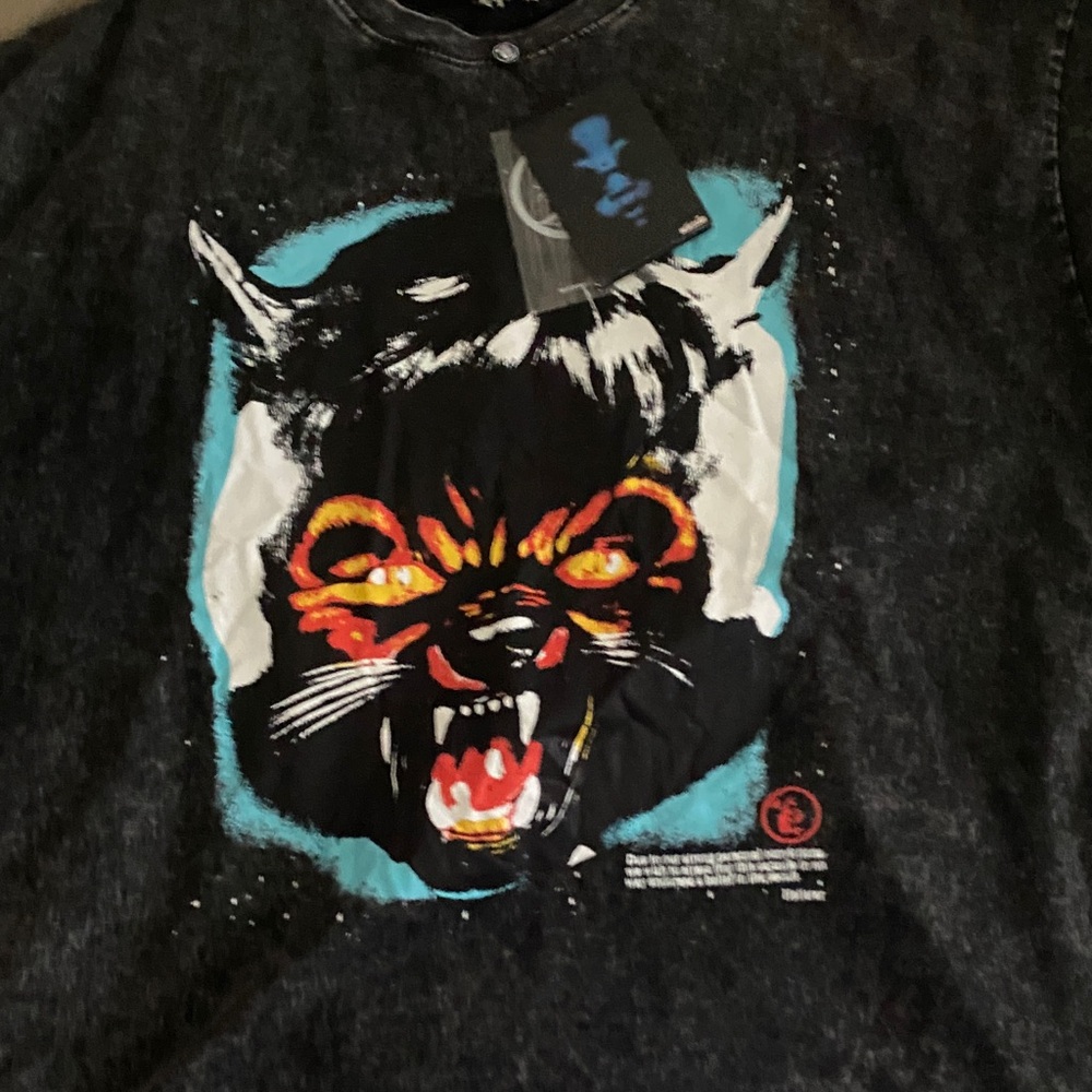 Black Graphic Tee with Fierce Cat Design
